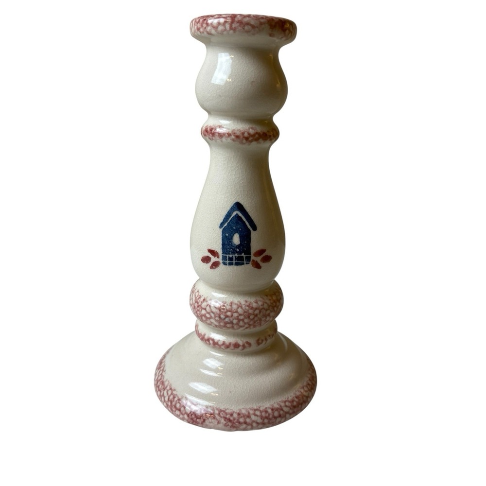 Vtg Hermitage Pottery 'Spongeware' Taper Candle Holder Country Home 1996
